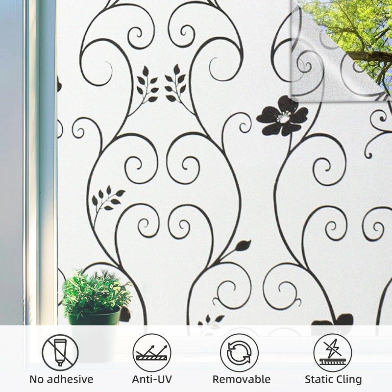 DUOFIRE Window Film Privacy Window Film Frosted Glass Film Static Cling Glass Film No Glue Anti-UV Window Sticker for Bathroom Bedroom Living Room (Black Flower-DP014B, 17.4in. x 78.7in.) - Image 5